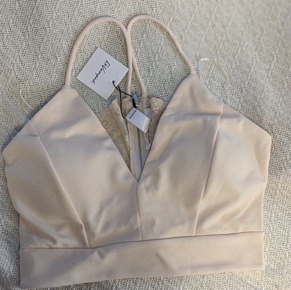 Cream Crop top with Front Padding a Lace Back - Picture 1 of 3